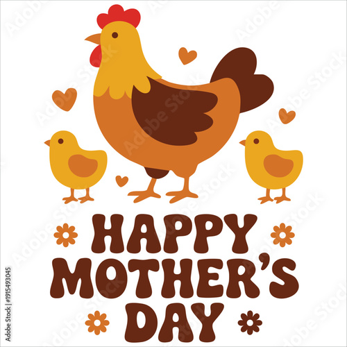 Mother hen and chick greeting card for maternal affection celebration vector design