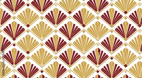 Geometric fan pattern design in red gold and black colors