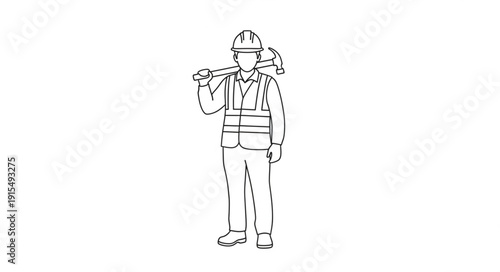 Construction Worker Wearing Hard Hat.