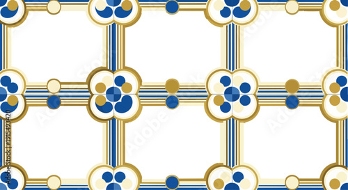 Geometric pattern with repeating floral motif and contrasting colors