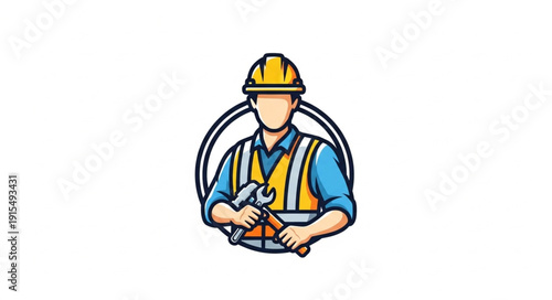 Construction Worker Wearing Hard Hat.