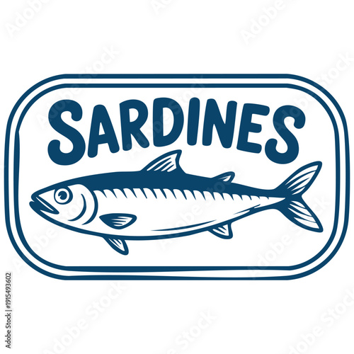 Monochrome fish can design with vintage style for seafood packaging vector art