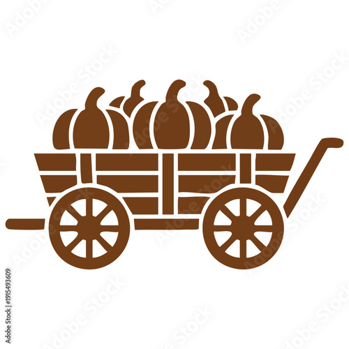Autumn harvest wagon filled with pumpkins for farmers market concept vector illustration