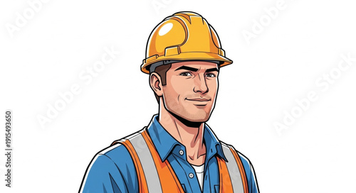 Construction Worker Wearing Hard Hat.