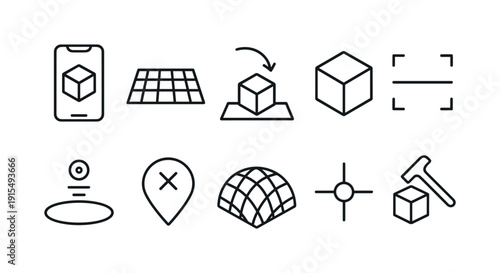 Augmented reality line icon set. Ar, technology, virtual, interface, innovation icons collection