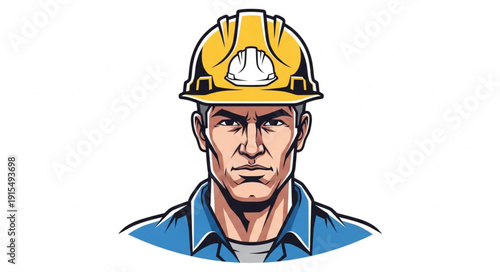 Construction Worker Wearing Hard Hat.