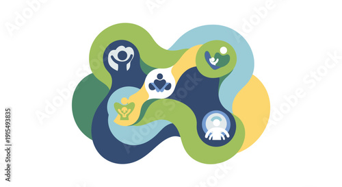 Colorful abstract design on various supplement packaging.