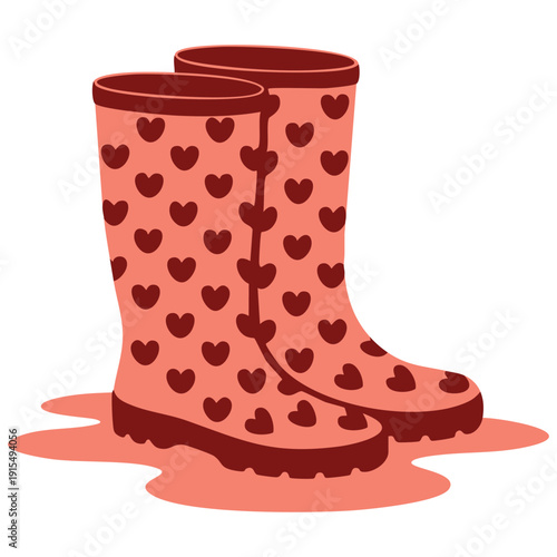Orange rubber boots with heart decorations cartoon vector illustration on white background
