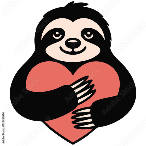 Sloth in love with I love you text for Valentine greeting card vector illustration