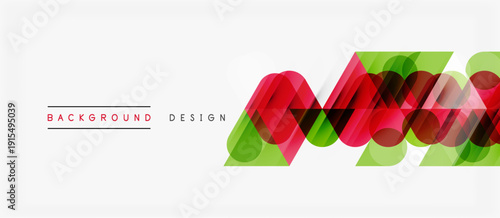 Abstract geometric shapes overlap. Red, green hues create dynamic visual effect. Modern design element for backgrounds, presentations.