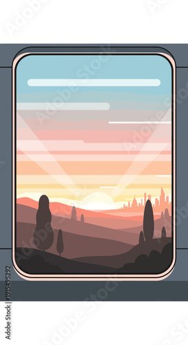 Serene Tuscan Landscape View From Train Window At Sunrise