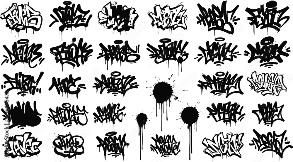 Fototapeta premium A collection of various black graffiti tags and logos on a white background