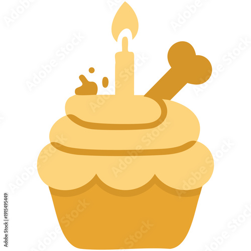 Cupcake with bone candle for shelter dogs birthday celebration vector illustration