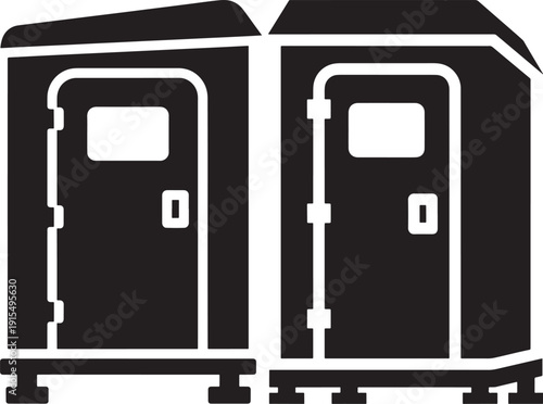 Portable Toilet Cabins Icon Set: Modern Black and White Vector Illustration for Construction, Events, and Hygiene Concepts