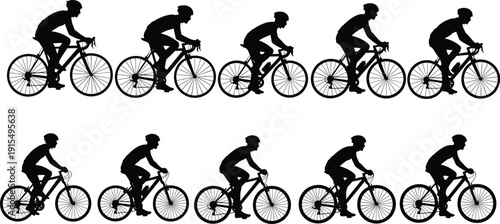 Cyclist Silhouette Collection Featuring Professional Road and Mountain Bike Riders for Cycling Sports Fitness Competition Outdoor Recreation and Exercise Graphics