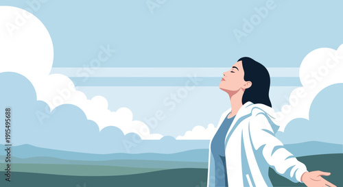 Serene Woman Embracing Nature's Calm And Fresh Air Outdoors