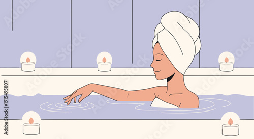 Serene Woman Indulging In A Relaxing Bath With Candles For Ultimate Tranquility