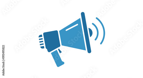 Blue Megaphone Icon Emitting Sound Waves.