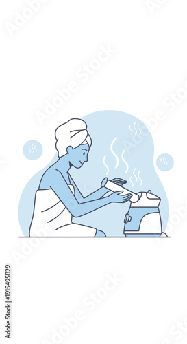 Serene Woman Enjoying A Facial Steamer Treatment At Home Spa