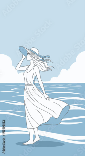 Serene Woman Enjoying A Peaceful Beach Day Under A Wide Brimmed Hat
