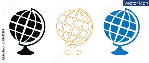 Modern globe icons in black, orange, and blue for business or education use