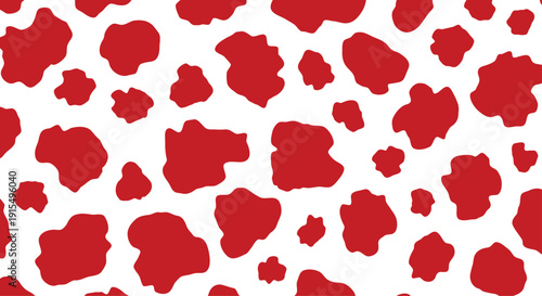 A vibrant red cow print pattern on a white background