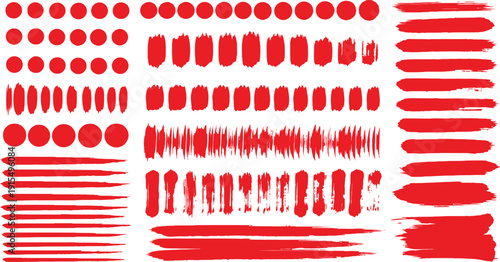 A collection of various red brush strokes and dots on a white background
