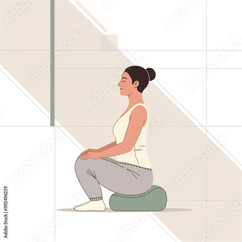 Serene Woman Meditating On Cushion In Calm Indoor Setting