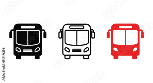 Three buses depicted in black white and red colors representing transportation icons