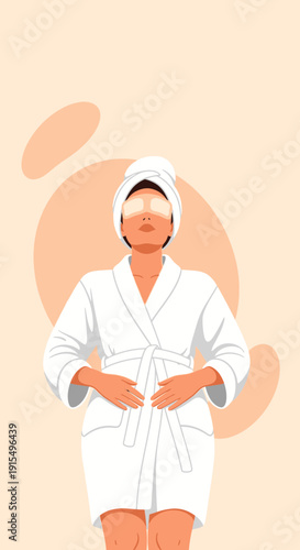 Serene Woman Enjoys Spa Day In Luxurious Robe And Eye Mask
