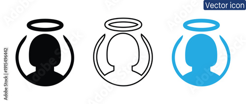 Elegant set of angelic icons featuring minimalist human silhouettes with halos, perfect for conveying spirituality and inspiration in modern designs