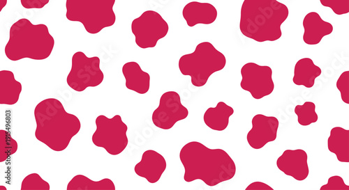 A vibrant pink and white abstract pattern featuring irregular shapes and bold colors.