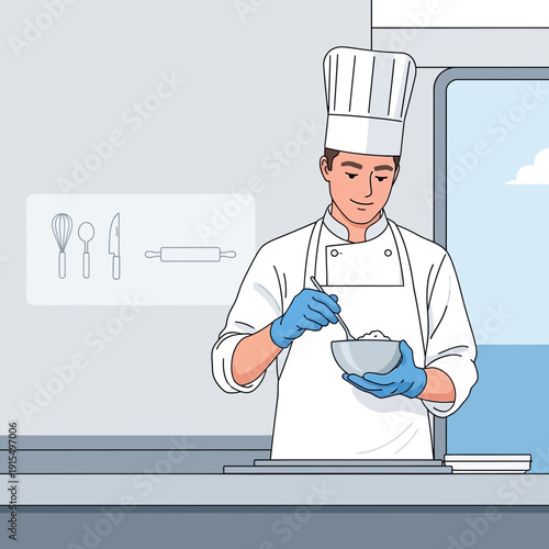 Skilled Chef Prepares Culinary Masterpiece In Modern Kitchen Setting