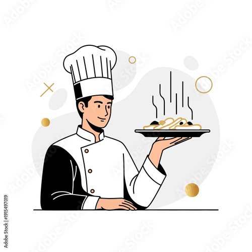 Skilled Chef Presents Delicious Gourmet Pasta Dish With Steam Rising