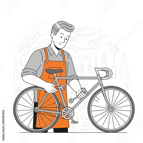 Skilled Mechanic Expertly Repairs Bicycle With Tools And Precision