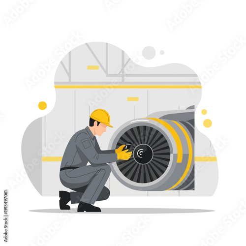 Skilled Mechanic Inspecting Aircraft Jet Engine Components For Safety