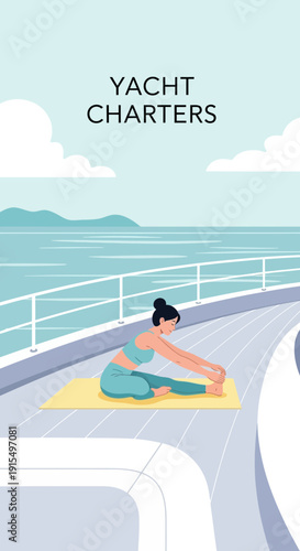 Serene Yoga Session On A Luxury Yacht Deck With Ocean Views