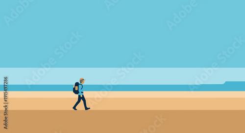 Solitary Traveler Embarks on a Beachside Journey Under Clear Skies