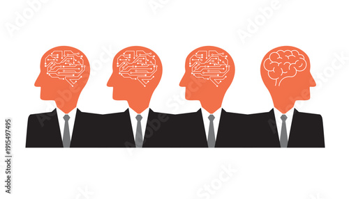 The Juxtaposition of Artificial Intelligence and the Human Brain. Outstanding Person, Teamwork, Employee selection concept . Digital Brain vs Human Brain Concept. 