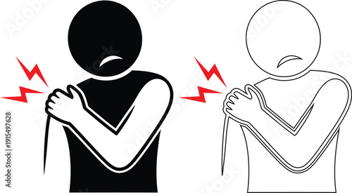 An illustration of two people experiencing shoulder pain and discomfort