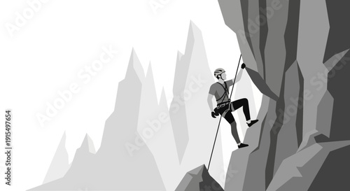 Solo Climber Ascends Jagged Mountain Peaks In Stylized Minimalist Art