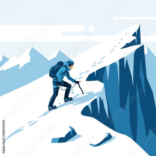 Solo Climber Ascends Steep Icy Summit With Determination and Gear