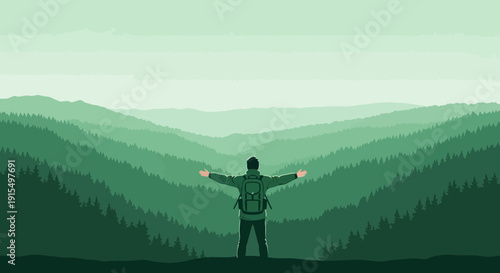 Solitary Explorer Embraces Vast Verdant Mountainous Landscape