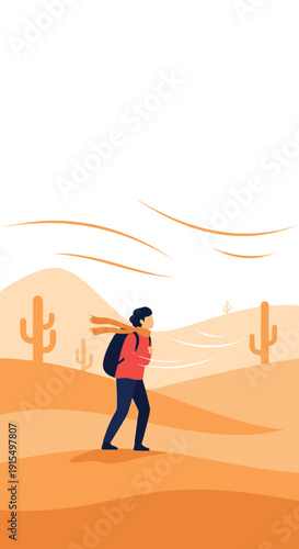 Solo Explorer Navigating Arid Desert Landscape Adventure Journey