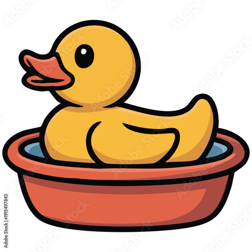 Rubber ducks swimming in wooden tub for bath time fun vector illustration