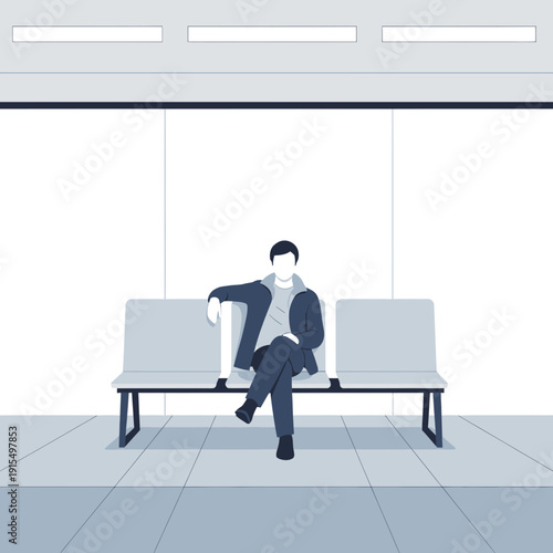 Solo Figure Seated Waiting Area Modern Minimalist