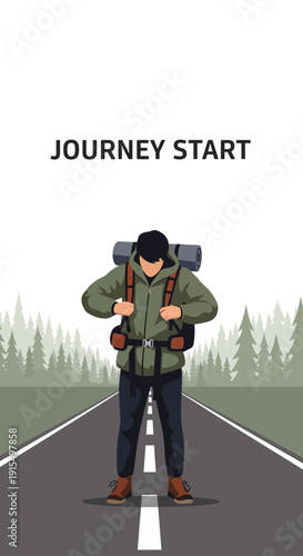 Solo Hiker Begins Epic Road Adventure Towards Verdant Wilderness Exploration