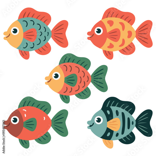 Minimalist fish set with line illustrations for sea poster vector design