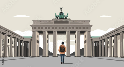 Solo Traveler Approaches Iconic Historical Landmark Structure Destination