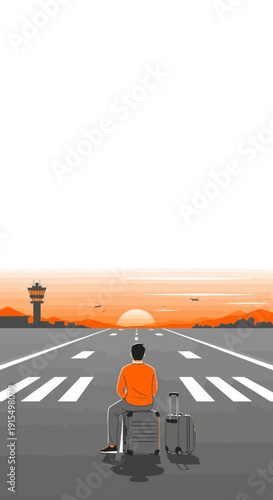 Solo Traveler Awaiting Flight Departure Amidst Scenic Airport Sunrise
